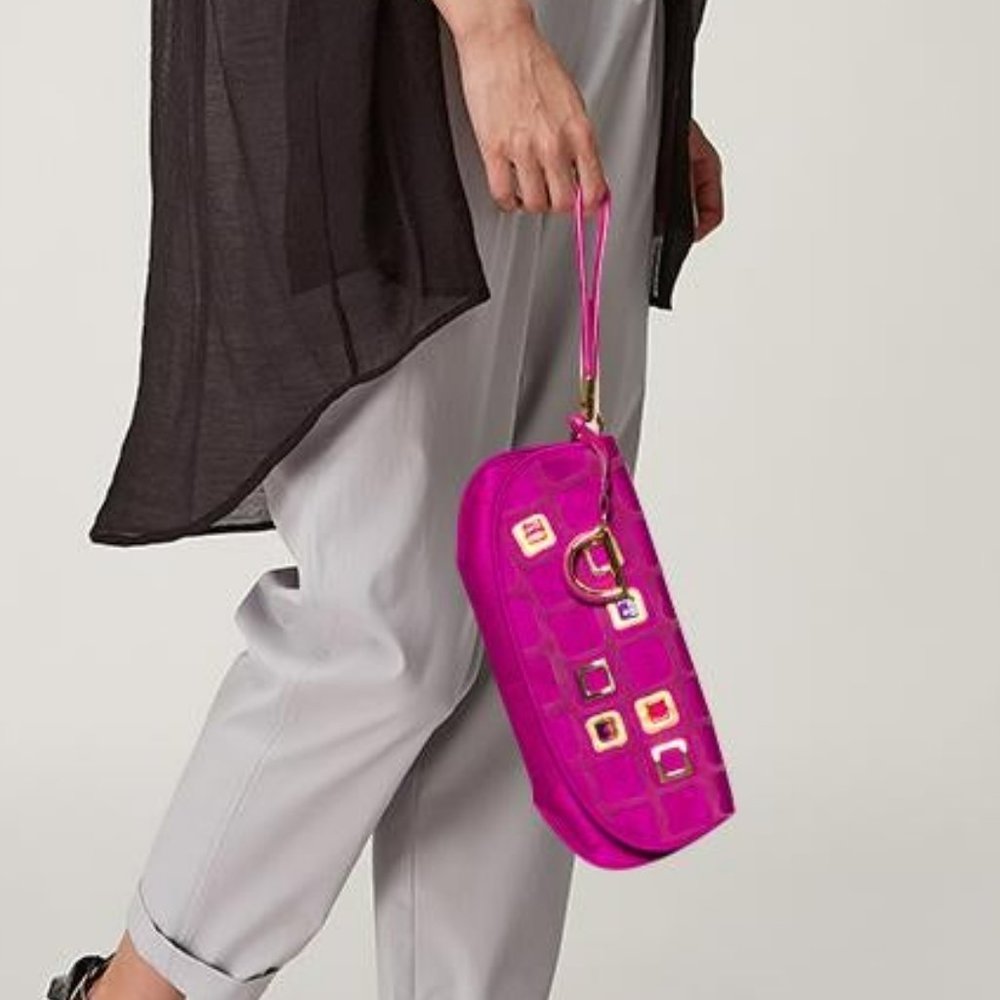 Dior D Charm Pink Satin Jeweled Embellished Clutch